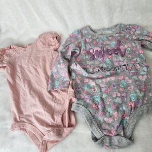 OshKosh & Garanimals Baby Girls Pink Floral Bodysuit Ruffle Coquette 12-18 M